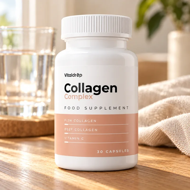 Collagen Complex – słoik kapsułek na stole