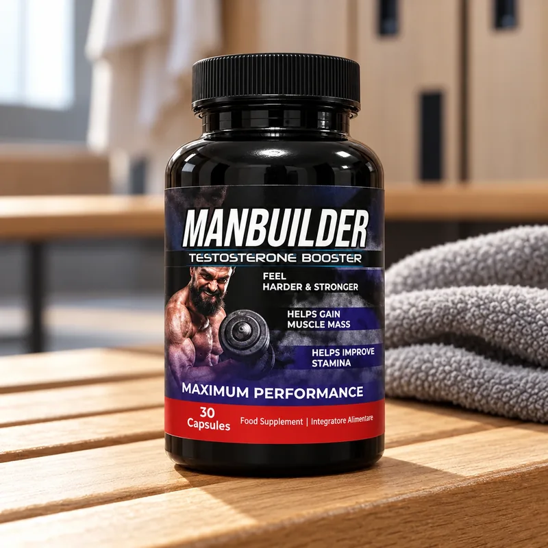 ManBuilder – słoik kapsułek na ławce w szatni