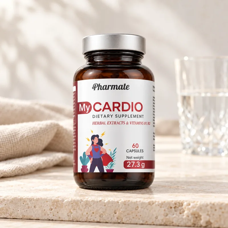 My Cardio – słoik na kamiennym blacie obok szklanki wody