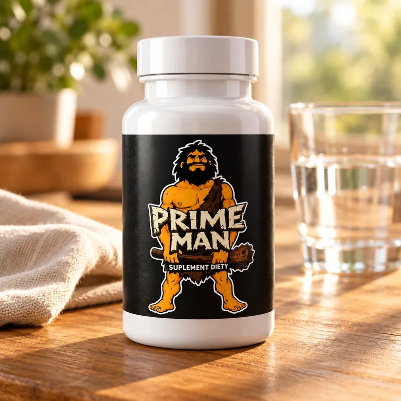 Prime Man – słoik kapsułek obok szklanki wody