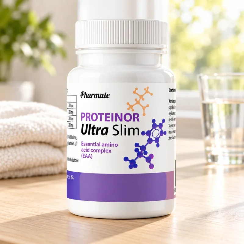 Proteinor Ultra Slim – słoik obok szklanki wody