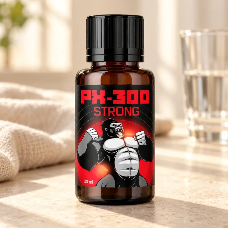 PX-300 Krople – butelka na ręczniku obok szklanki