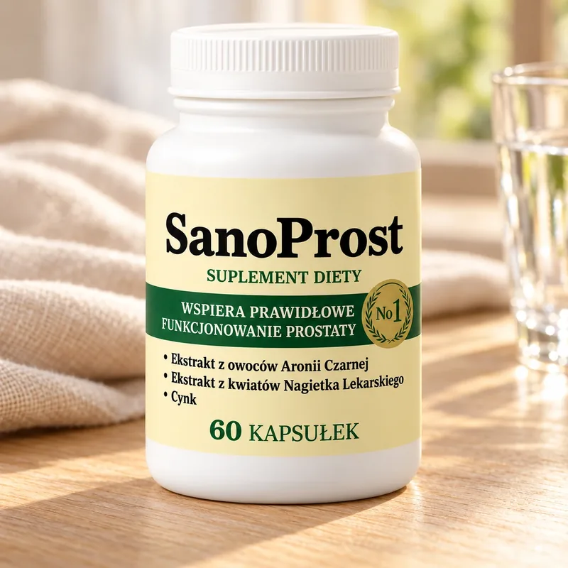 SanoProst – słoik kapsułek na stole