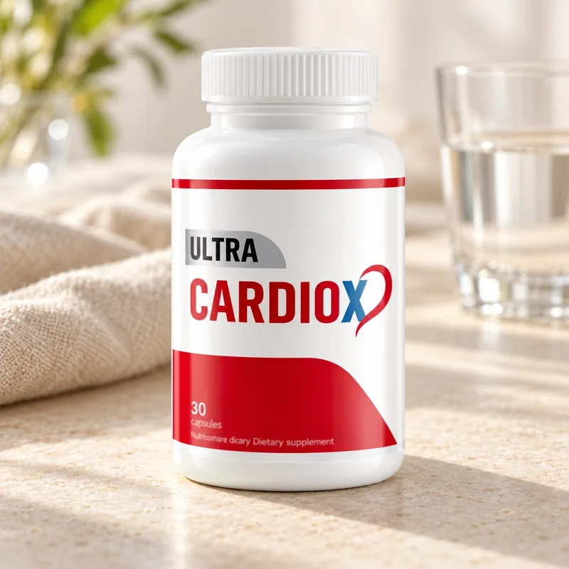 Ultra Cardio X – słoik kapsułek obok szklanki wody