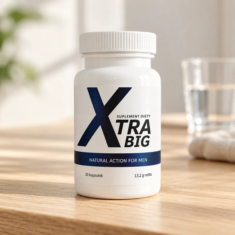 Xtra Big – słoik kapsułek obok szklanki wody